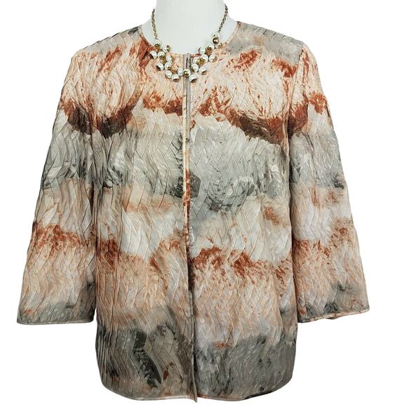 Chicos Travelers Pleated Artisan Jacket Gray Rust Red Sz 1 Medium 3/4 Sleeve - Picture 15 of 15